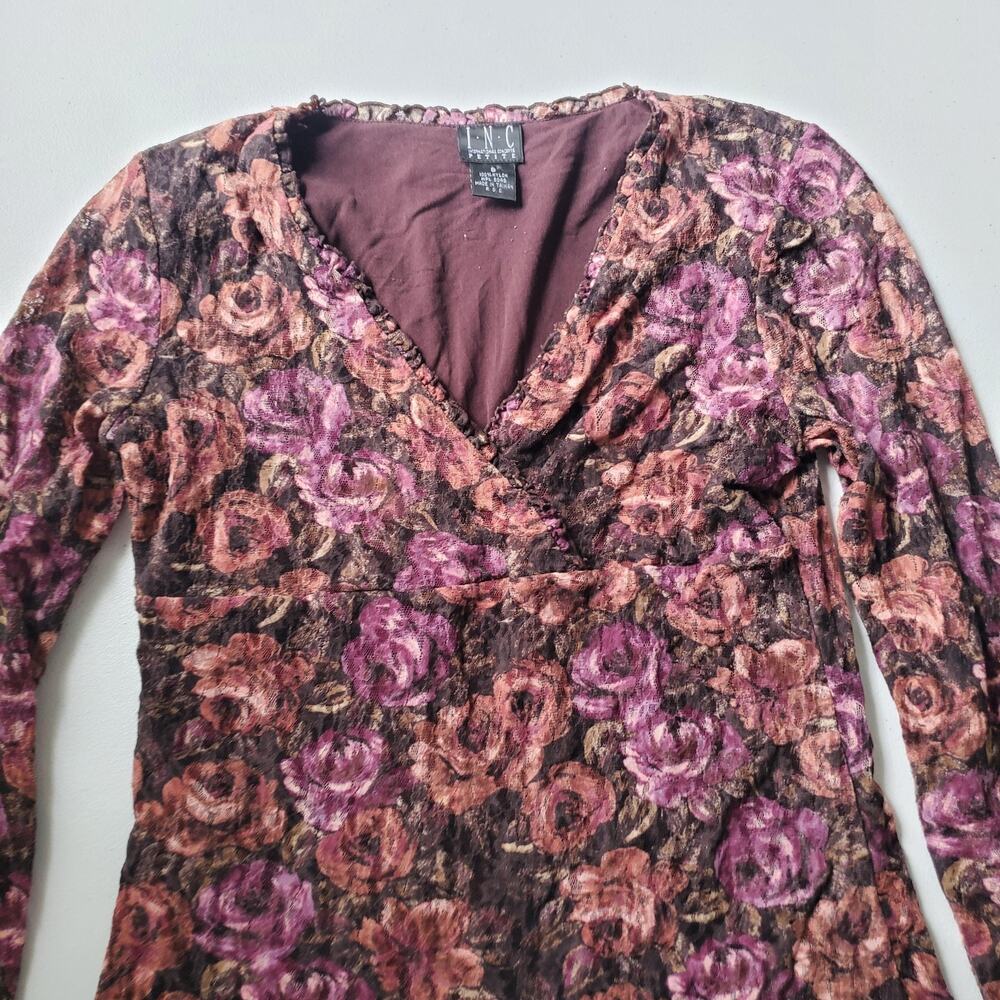 Y2K Whimsigoth Fairy Grunge Blouse Womens Small Petite Floral Mesh V Neck Boho - Picture 2 of 7